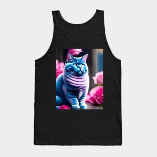 British Shorthair Poses with Pink Roses Tank Top